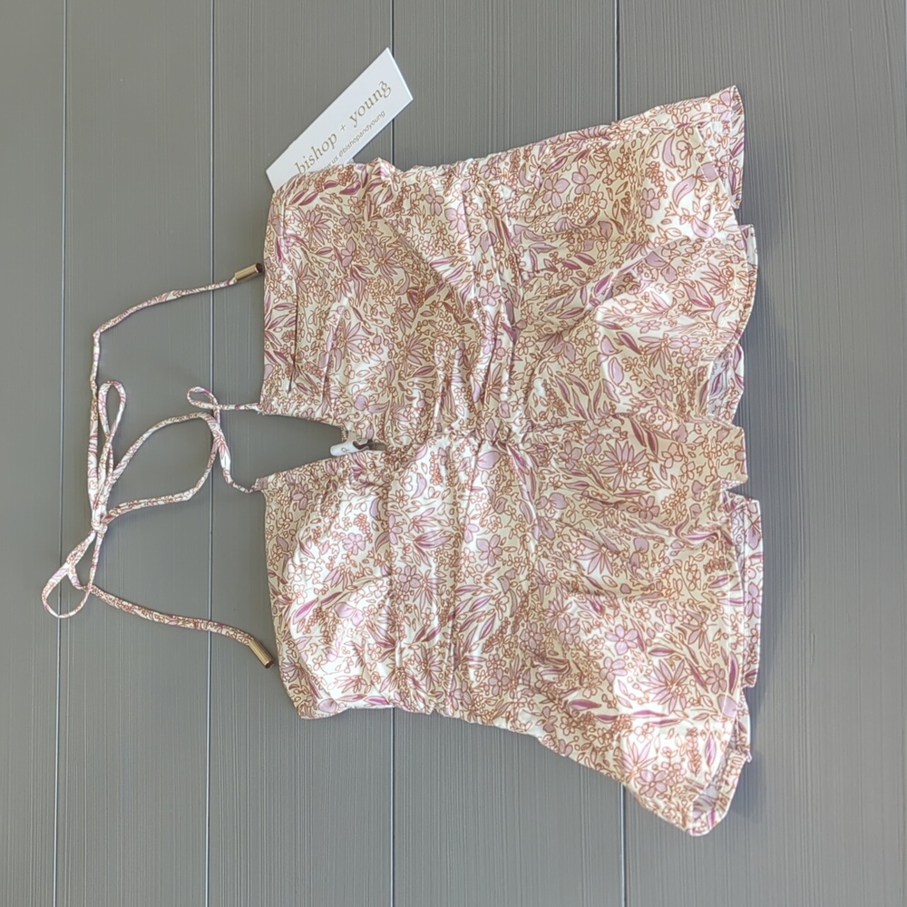 NWT Bishop + Young Womens Aries Pink Floral Printed Luminous Halter Top XS-S-M-L
